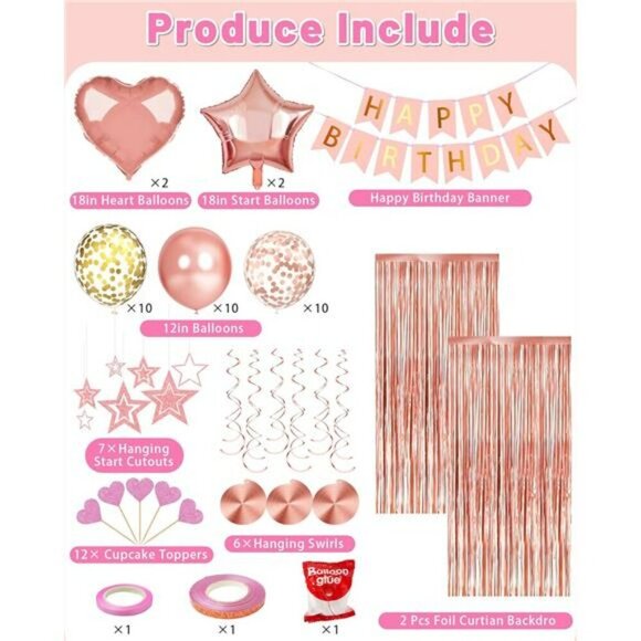 Rose Gold Birthday Party Decorations Banner Balloons Curtain Backdrop Set - Picture 4 of 7